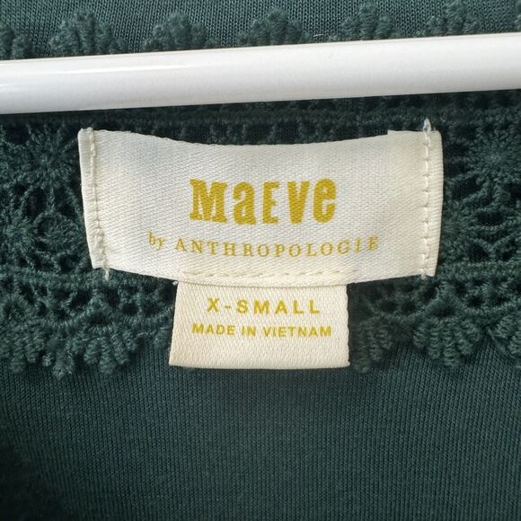 Maeve Anthropologie Malta Green Knit Belted Long Sleeve V-Neck Dress X-Small - Picture 2 of 4